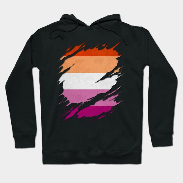 Lesbian Pride Flag Ripped Reveal Hoodie by wheedesign